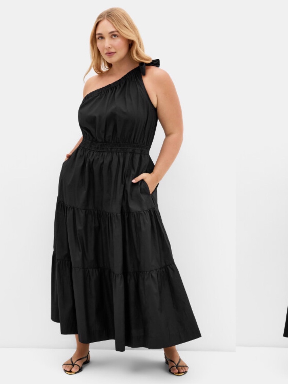 Haylee One Shoulder Cotton Maxi Dress - black size L (20) like new
